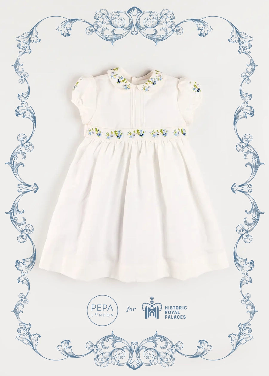 The Royal Embroidered Dress in White (12mths-10yrs) Dresses from Pepa London
