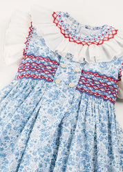Charlotte Floral Hand Smocked Sleeveless Dress in Blue (12mths-10yrs) DRESSES from Pepa London