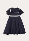 Mariner Collar Bow Detail Short Sleeve Dress in Navy (4-12yrs) DRESSES from Pepa London