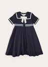 Mariner Collar Bow Detail Short Sleeve Dress in Navy (4-12yrs) DRESSES from Pepa London