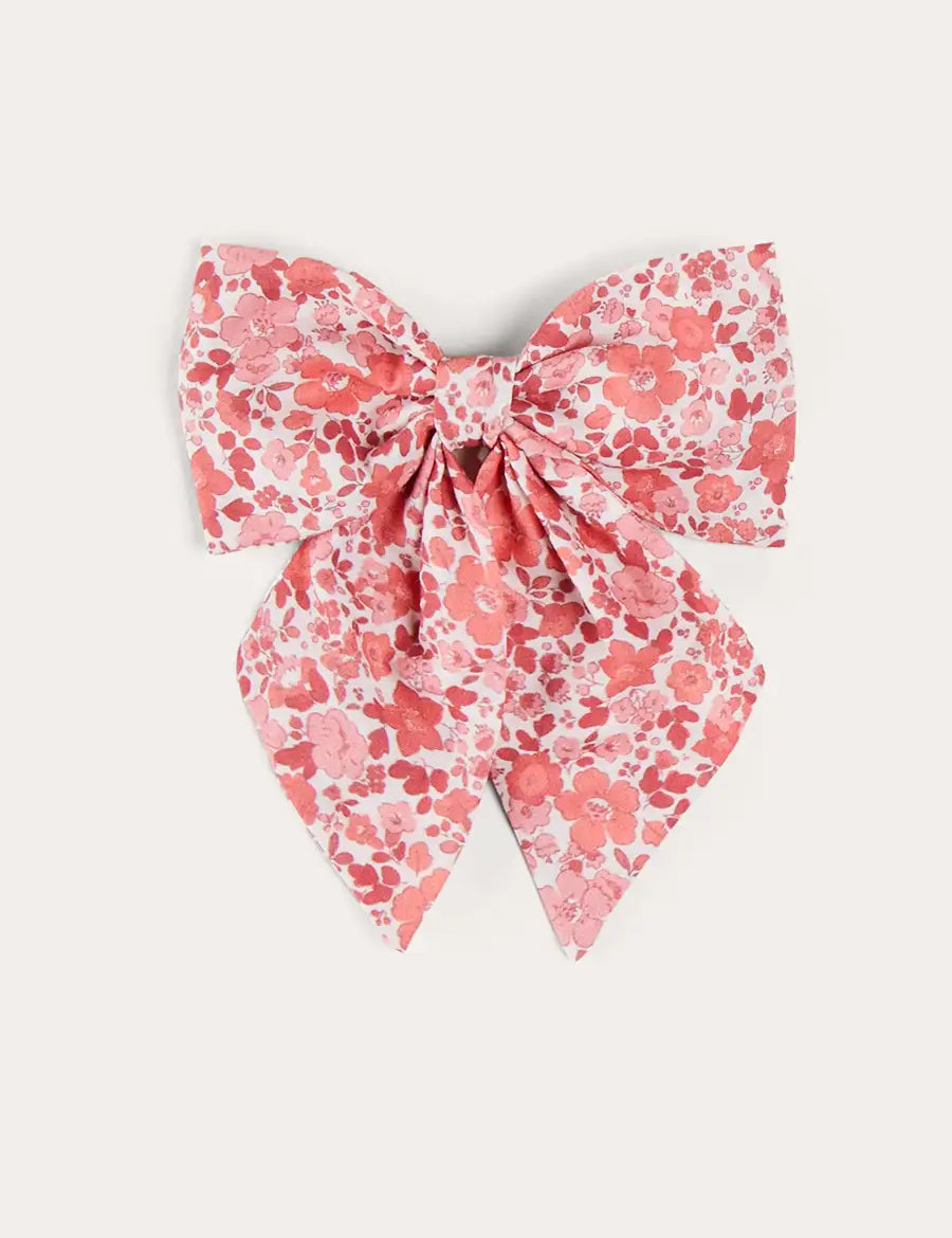 Emilia Floral Long Bow Hair Clip in Pink HAIR ACCESSORIES from Pepa London