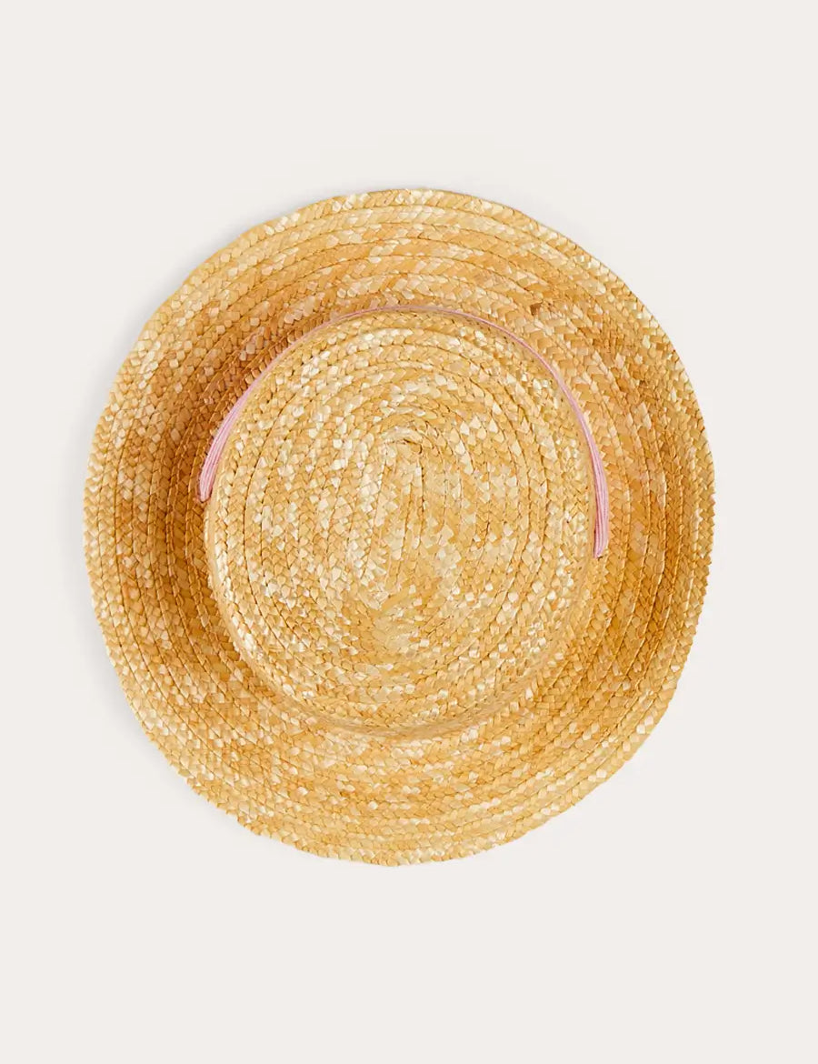 Lawrence Striped Bow Detail Boater Hat in Red (S-M) ACCESSORIES from Pepa London