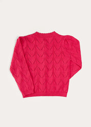Floral Embroidered Openwork Cardigan in Pink (4-10yrs) KNITWEAR from Pepa London