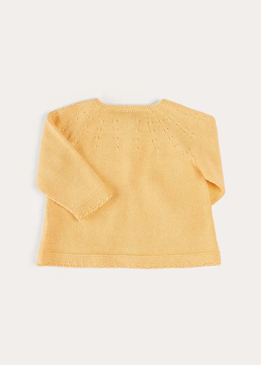 Openwork Detail Cotton Baby Cardigan in Tangerine (1-12mths) KNITWEAR from Pepa London