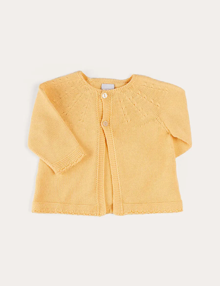 Openwork Detail Cotton Baby Cardigan in Tangerine (1-12mths) KNITWEAR from Pepa London