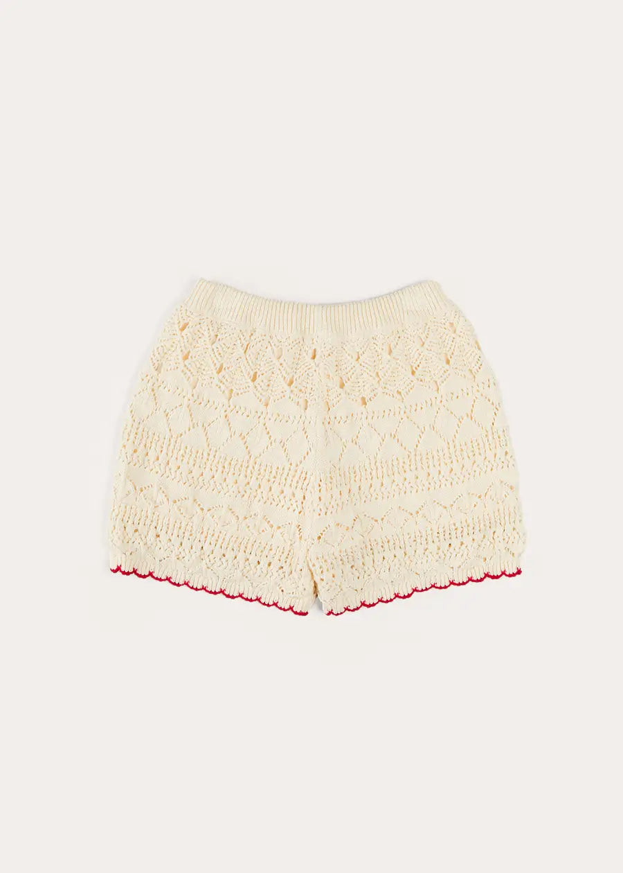 Crochet Cherry Detail Shorts in Beige (4-10yrs) SHORTS from Pepa London
