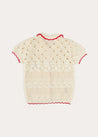 Crochet Cherry Detail Short Sleeve Cardigan in Beige (4-10yrs) KNITWEAR from Pepa London