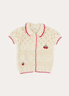 Crochet Cherry Detail Short Sleeve Cardigan in Beige (4-10yrs) KNITWEAR from Pepa London