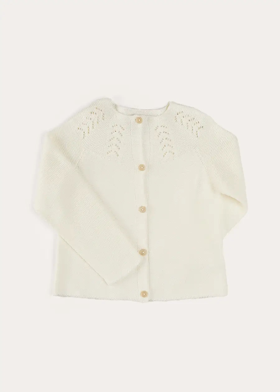 Openwork Cotton Cardigan in Cream (6mths-10yrs) KNITWEAR from Pepa London