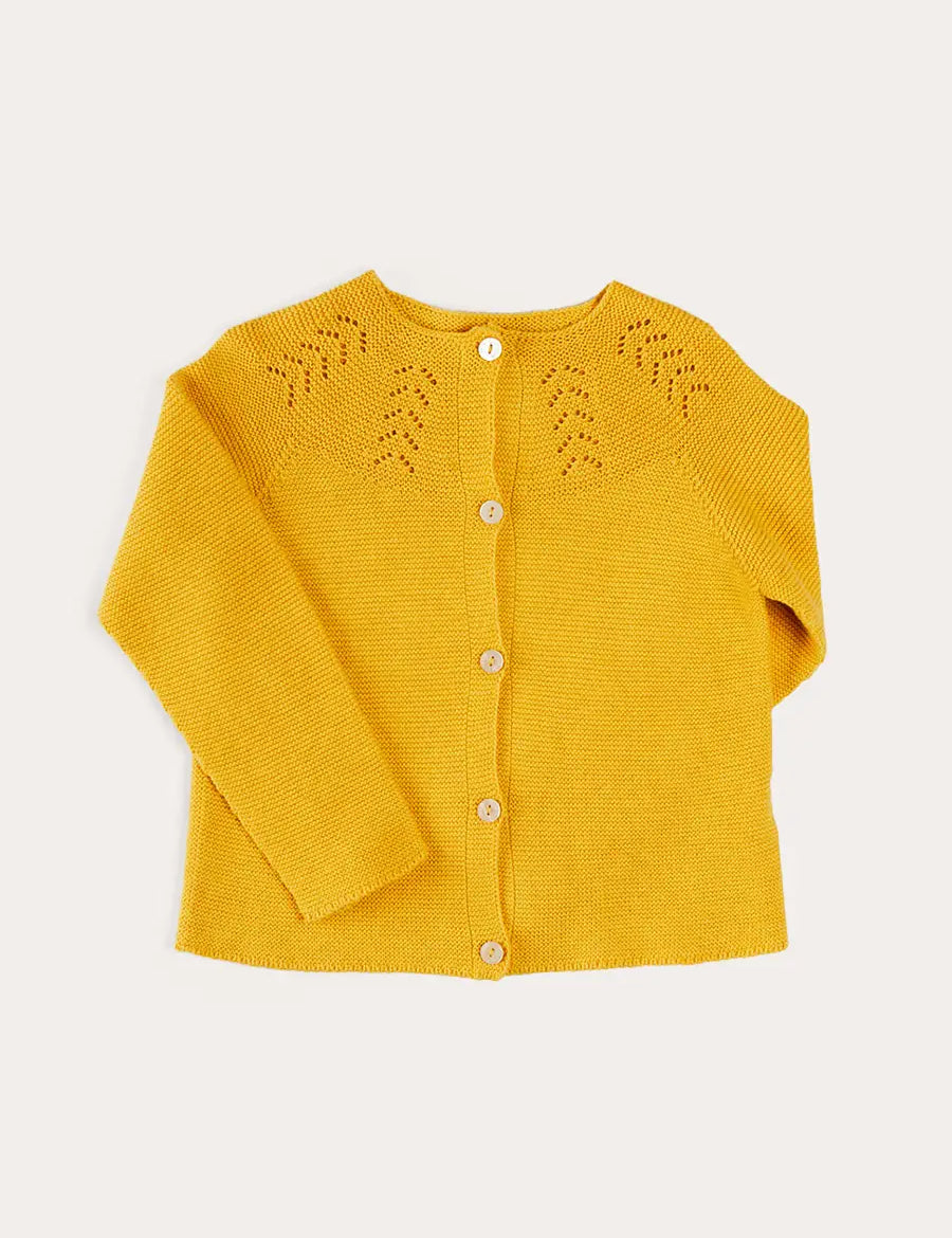 Openwork Cotton Cardigan in Mustard (12mths-10yrs) KNITWEAR from Pepa London
