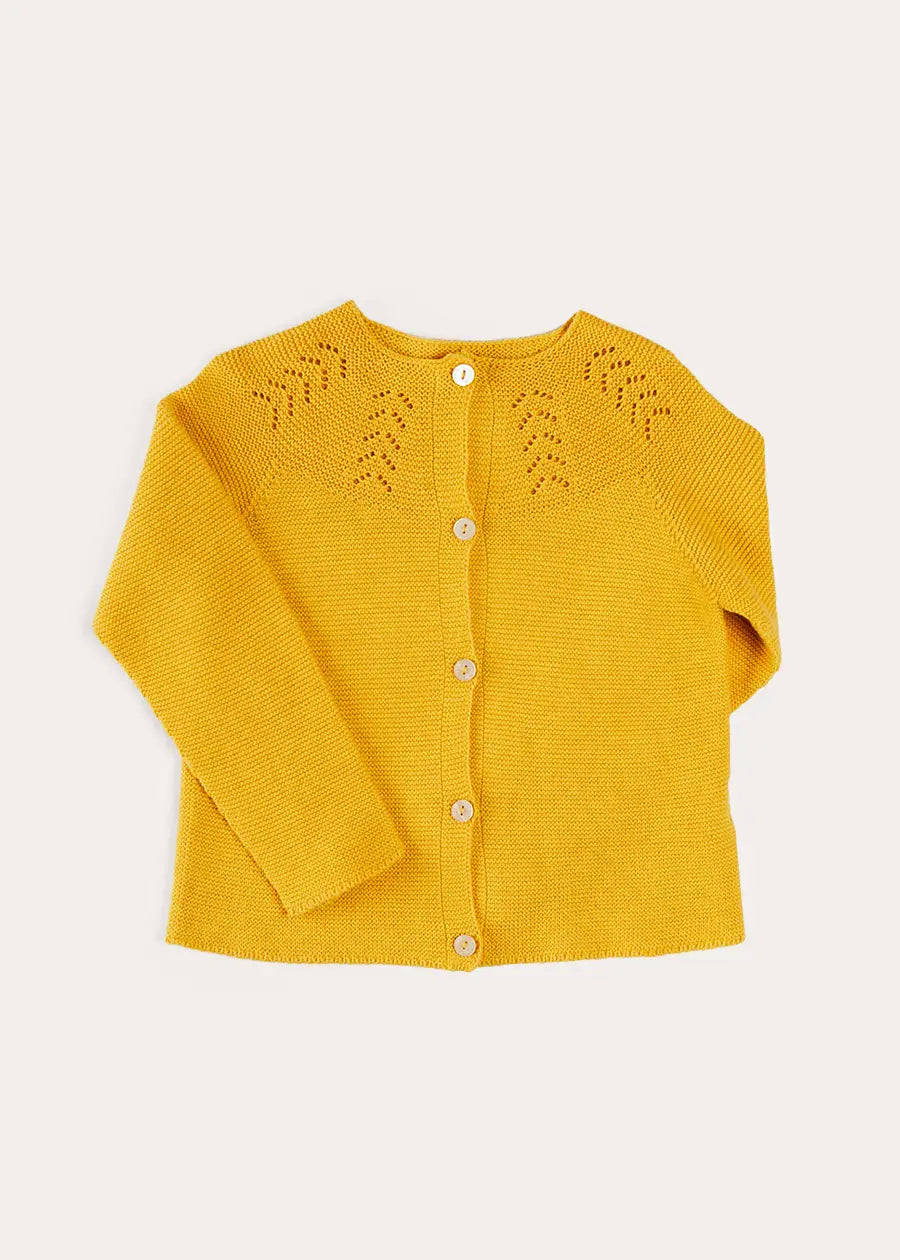 Openwork Cotton Cardigan in Mustard (12mths-10yrs) KNITWEAR from Pepa London
