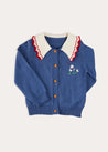 Statement Collar Floral Embroidery Cardigan in Navy (2-10yrs) KNITWEAR from Pepa London