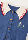 Statement Collar Floral Embroidery Cardigan in Navy (2-10yrs) KNITWEAR from Pepa London