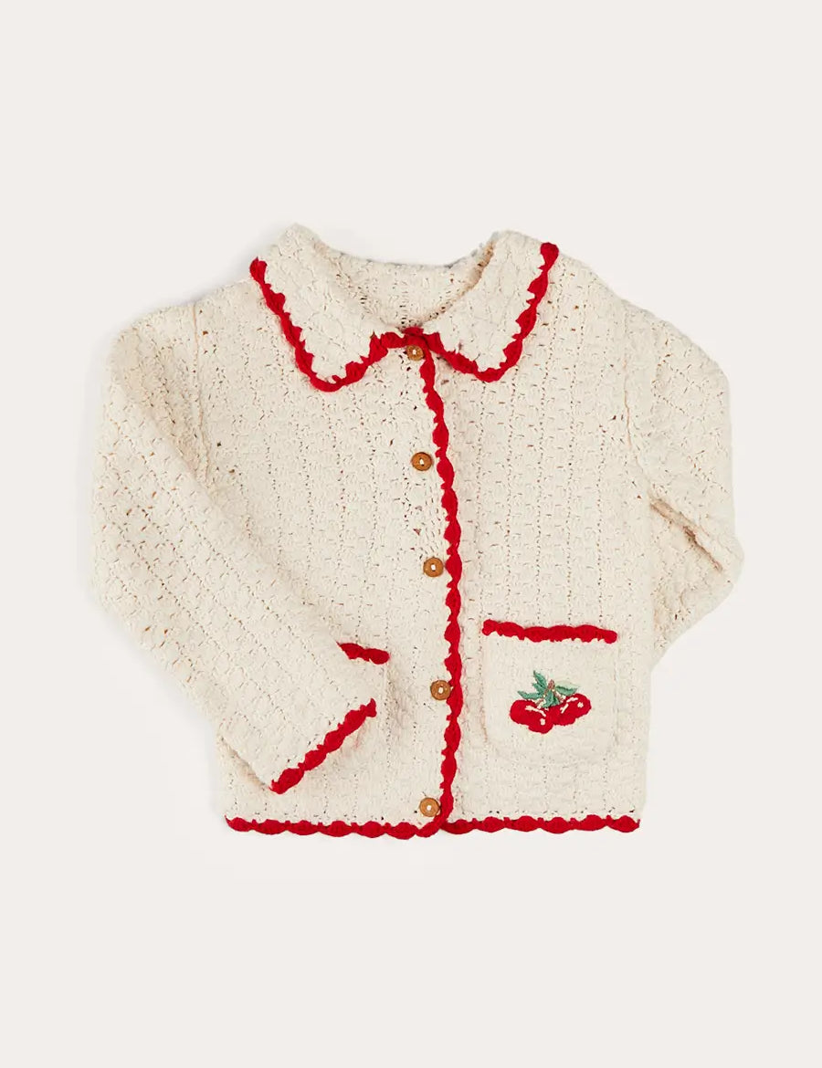 Cherry Motif Crochet Cardigan in Beige (2-10yrs) KNITWEAR from Pepa London