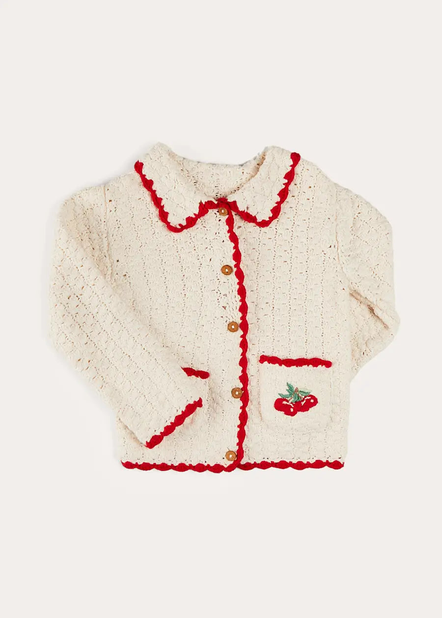 Cherry Motif Crochet Cardigan in Beige (2-10yrs) KNITWEAR from Pepa London