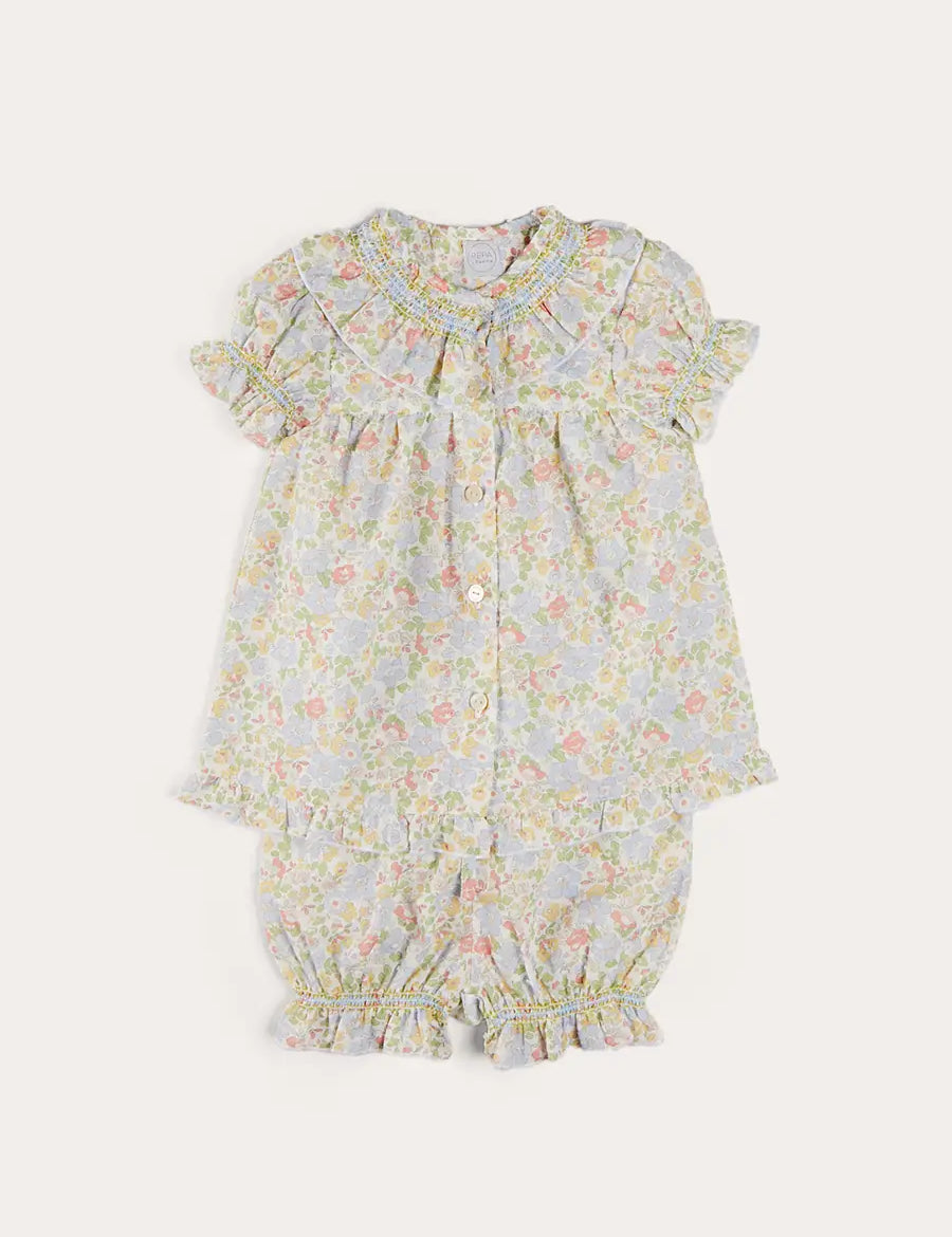 Clara Floral Ruffle Collar Short Sleeve Pyjamas in Green (18mths-10yrs) NIGHTWEAR from Pepa London