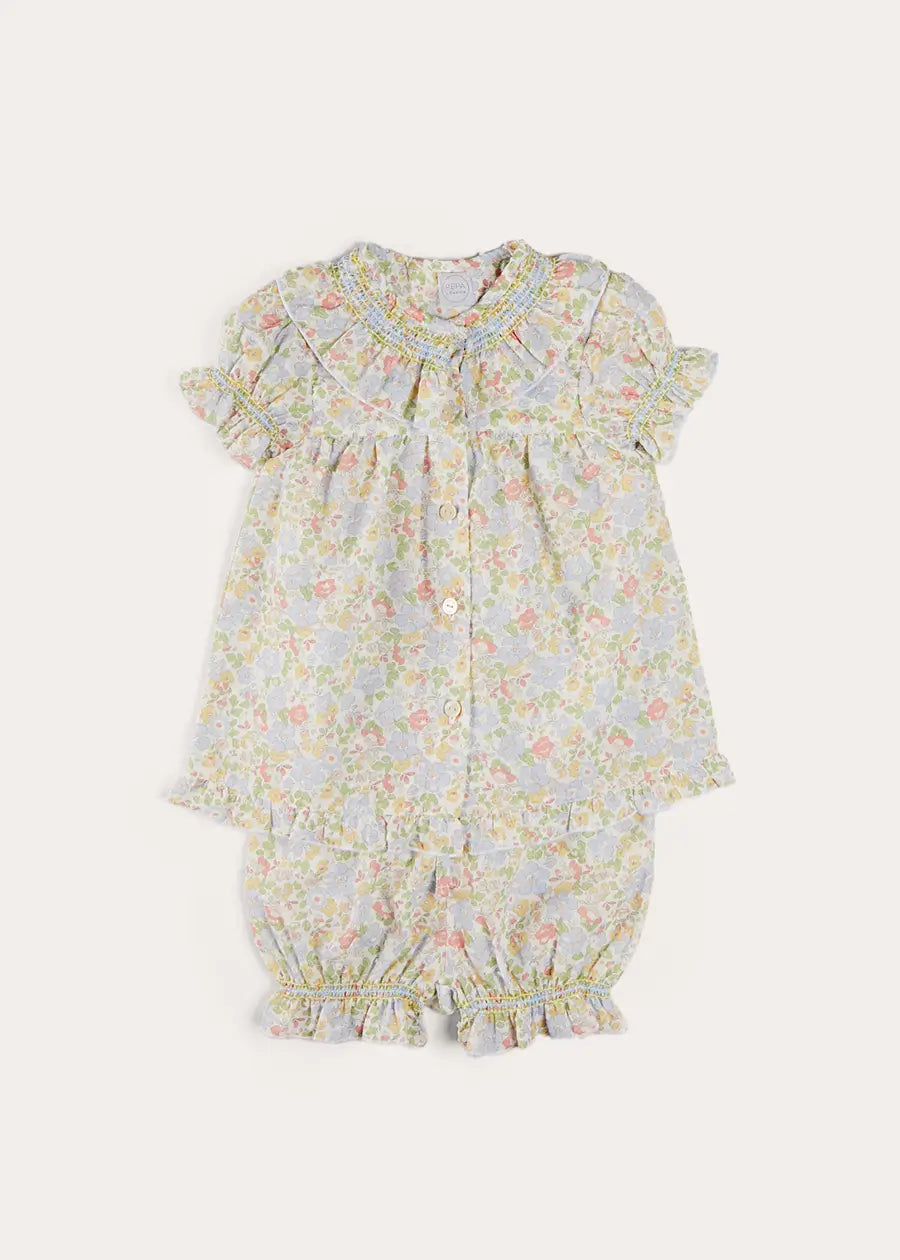 Clara Floral Ruffle Collar Short Sleeve Pyjamas in Green (18mths-10yrs) NIGHTWEAR from Pepa London