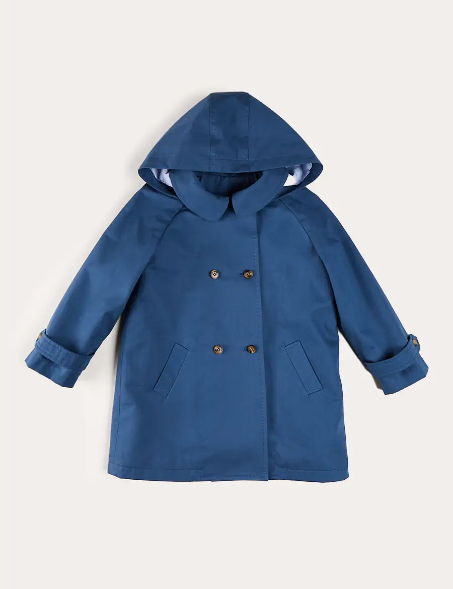 Double Breasted Coat With Detachable Hood in Blue (18mths-10yrs) COATS from Pepa London