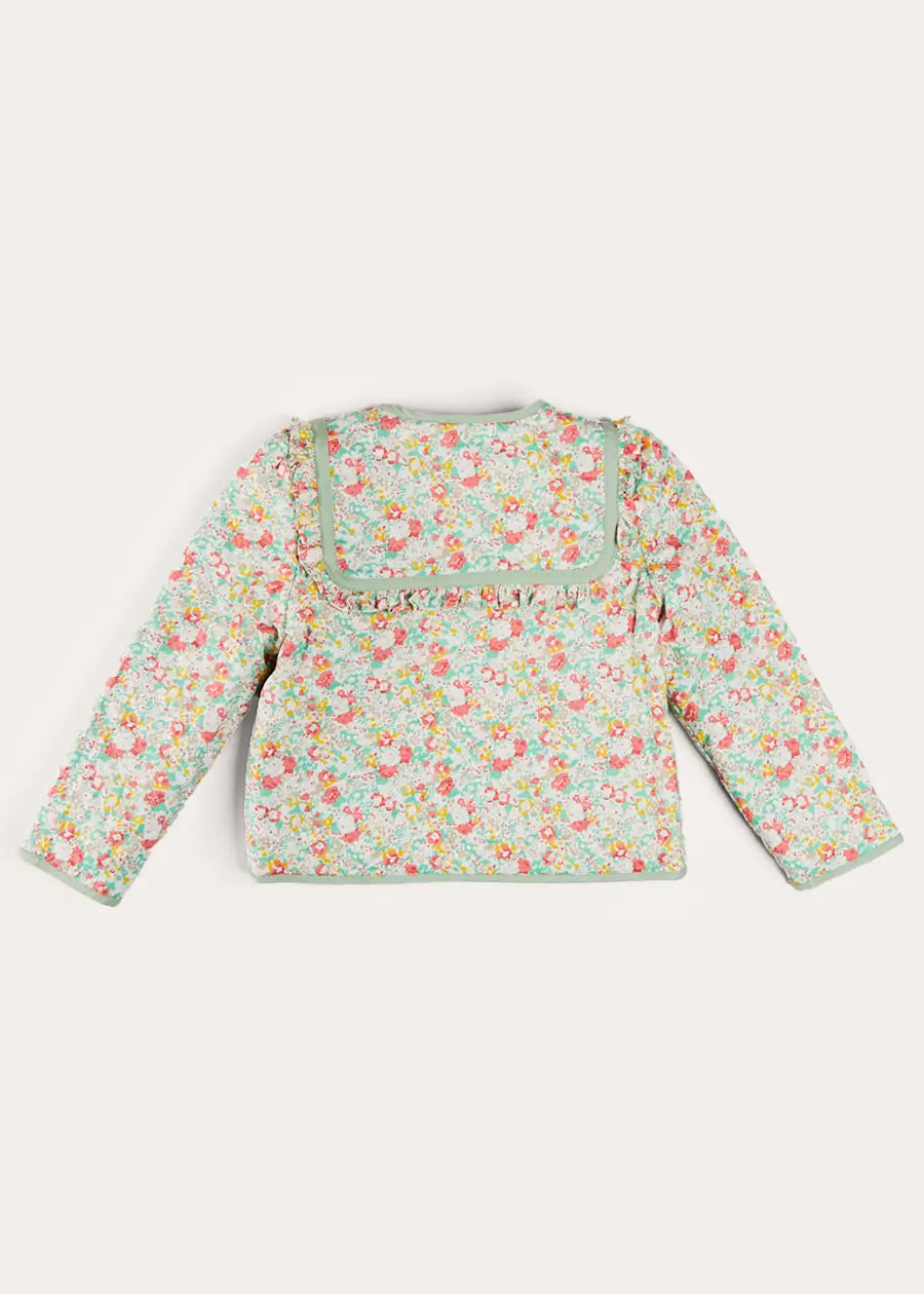 Clementine Floral Quilted Reversible Jacket in Coral (4-12yrs) COATS from Pepa London