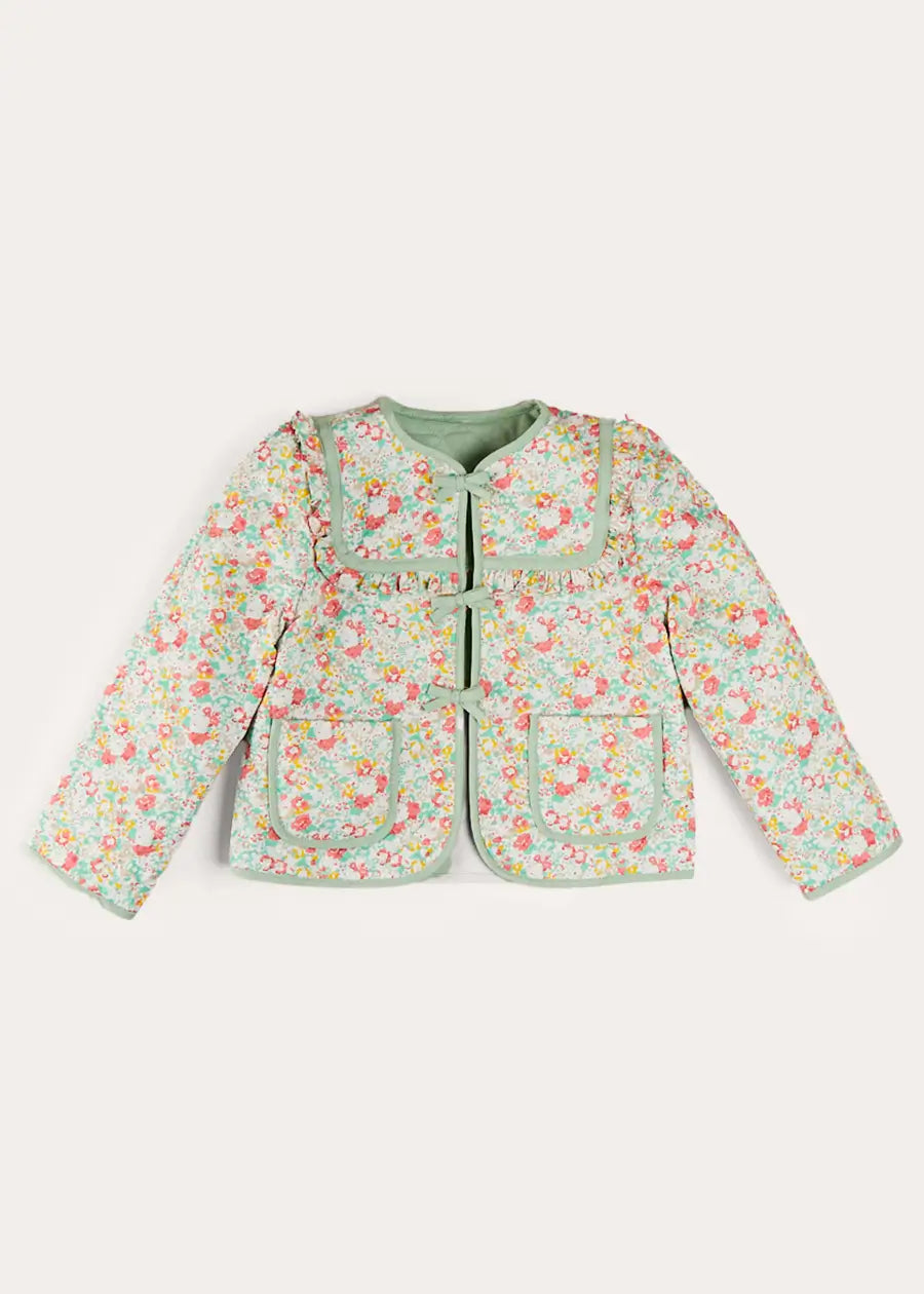 Clementine Floral Quilted Reversible Jacket in Coral (4-12yrs) COATS from Pepa London