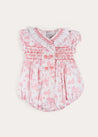 Audrey Hand Smocked Double Breasted Short Sleeve Romper in Pink (6mths-2yrs) ROMPERS from Pepa London