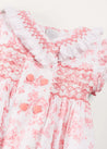 Audrey Hand Smocked Double Breasted Short Sleeve Romper in Pink (6mths-2yrs) ROMPERS from Pepa London