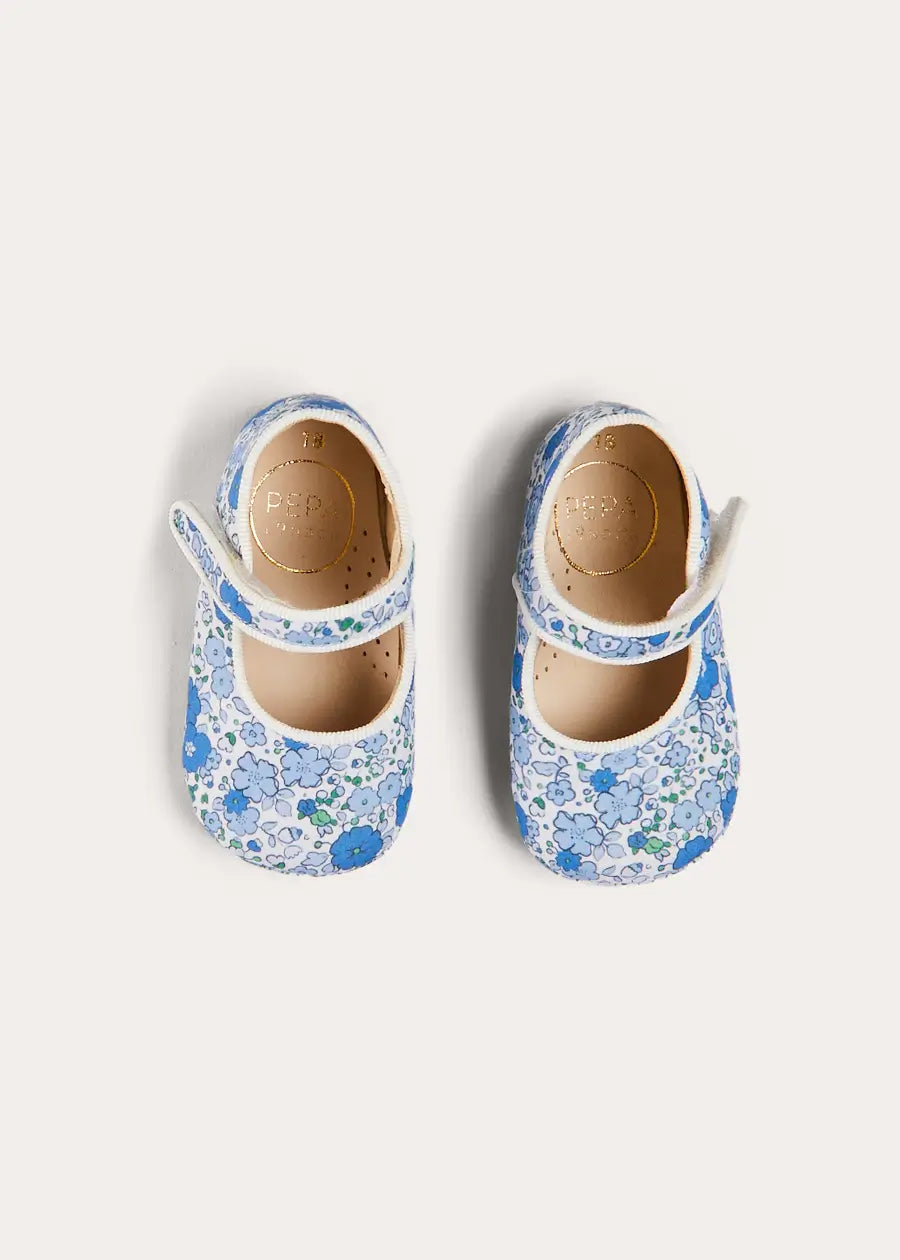 Olivia Floral Mary Jane Pram Shoes in Blue (17-20EU) SHOES from Pepa London