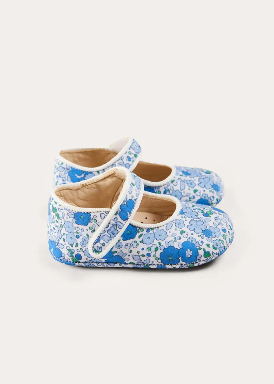 Olivia Floral Mary Jane Pram Shoes in Blue (17-20EU) SHOES from Pepa London