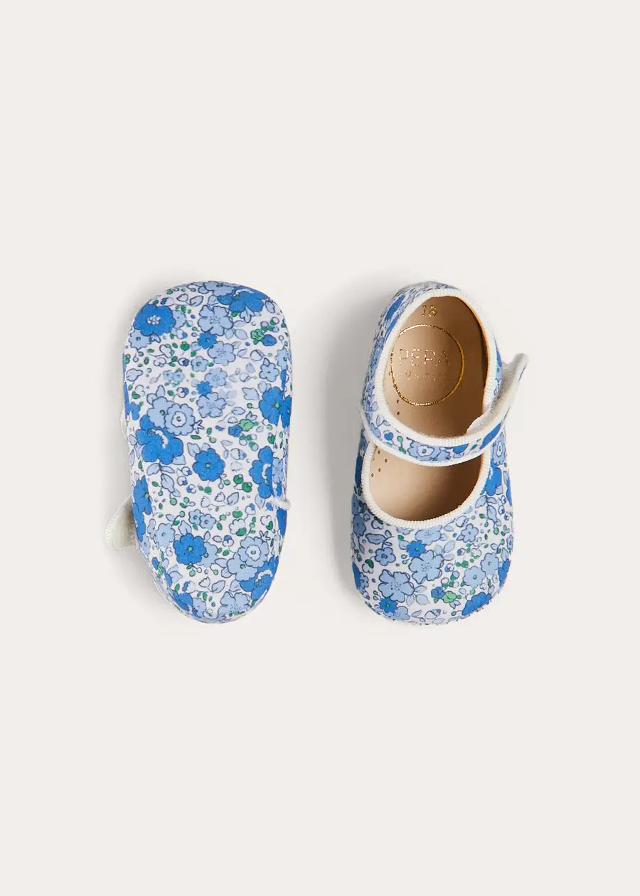 Olivia Floral Mary Jane Pram Shoes in Blue (17-20EU) SHOES from Pepa London