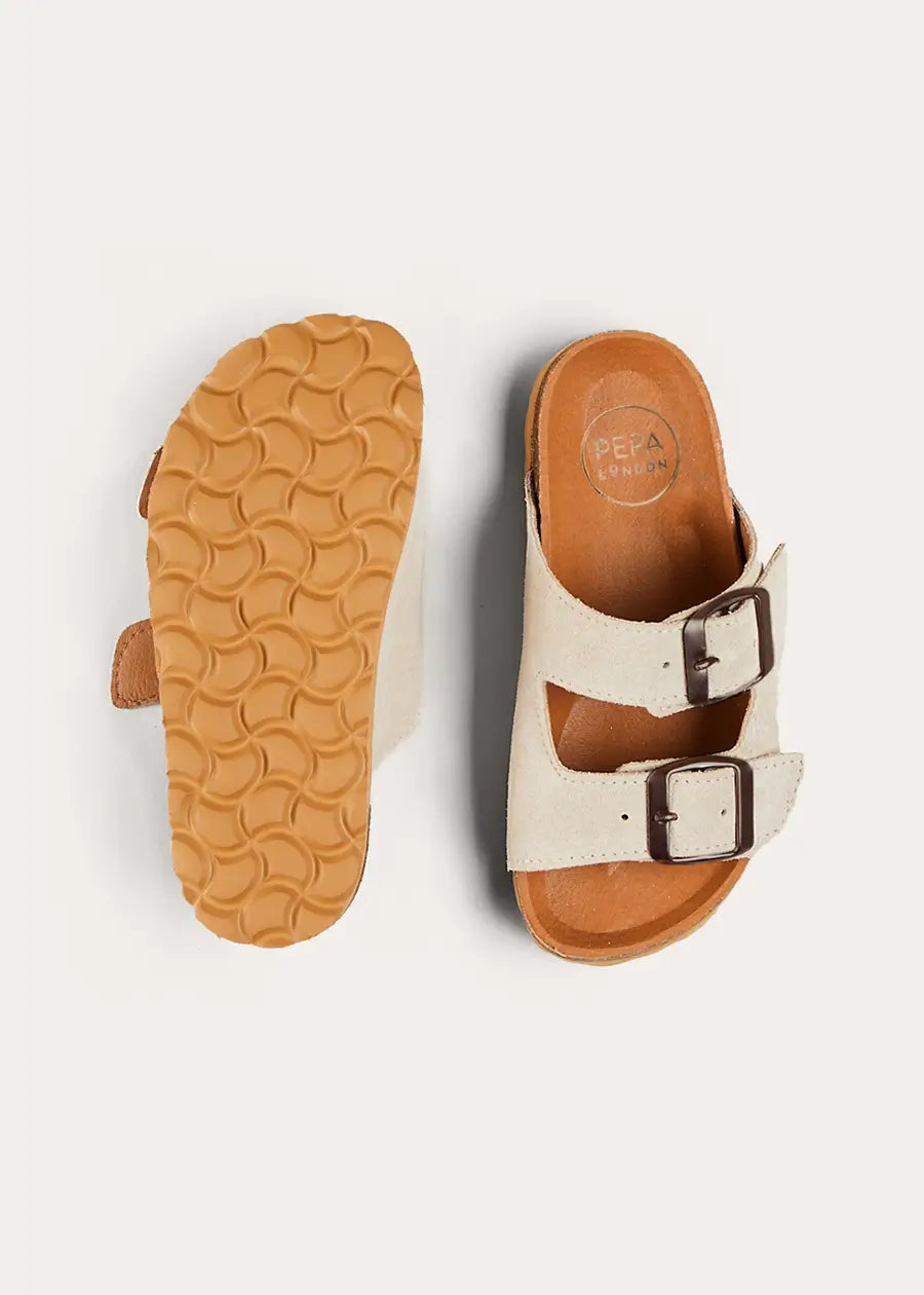 Suede Buckle Detail Sandals in Beige (28-35EU) SHOES from Pepa London