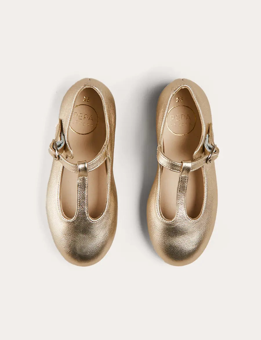 Leather Charlotte Shoes in Gold (24-35EU) SHOES from Pepa London