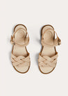 Leather Woven Detail Sandals in Beige (24-35EU) SHOES from Pepa London