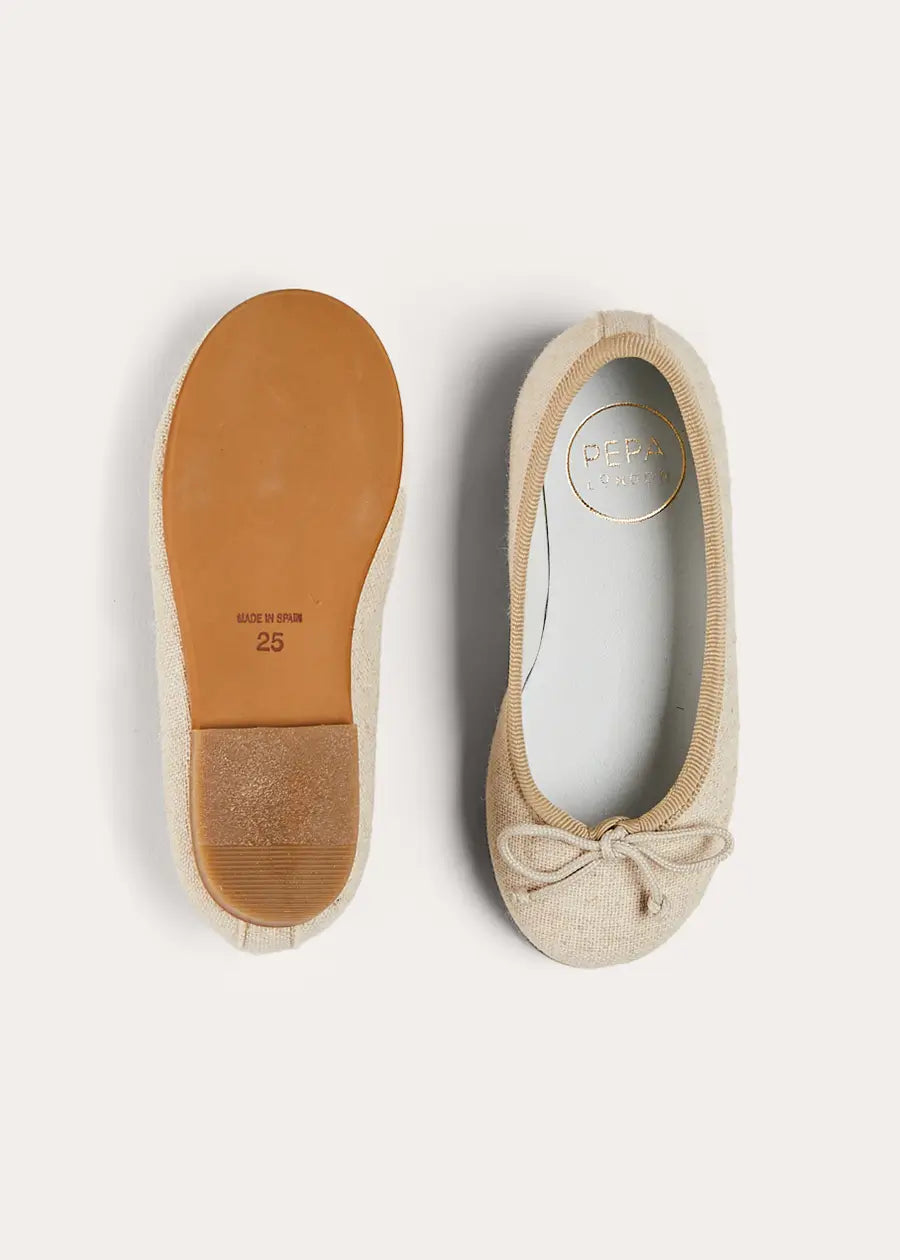 Linen Ballerina Shoes in Ivory (24-36EU) SHOES from Pepa London