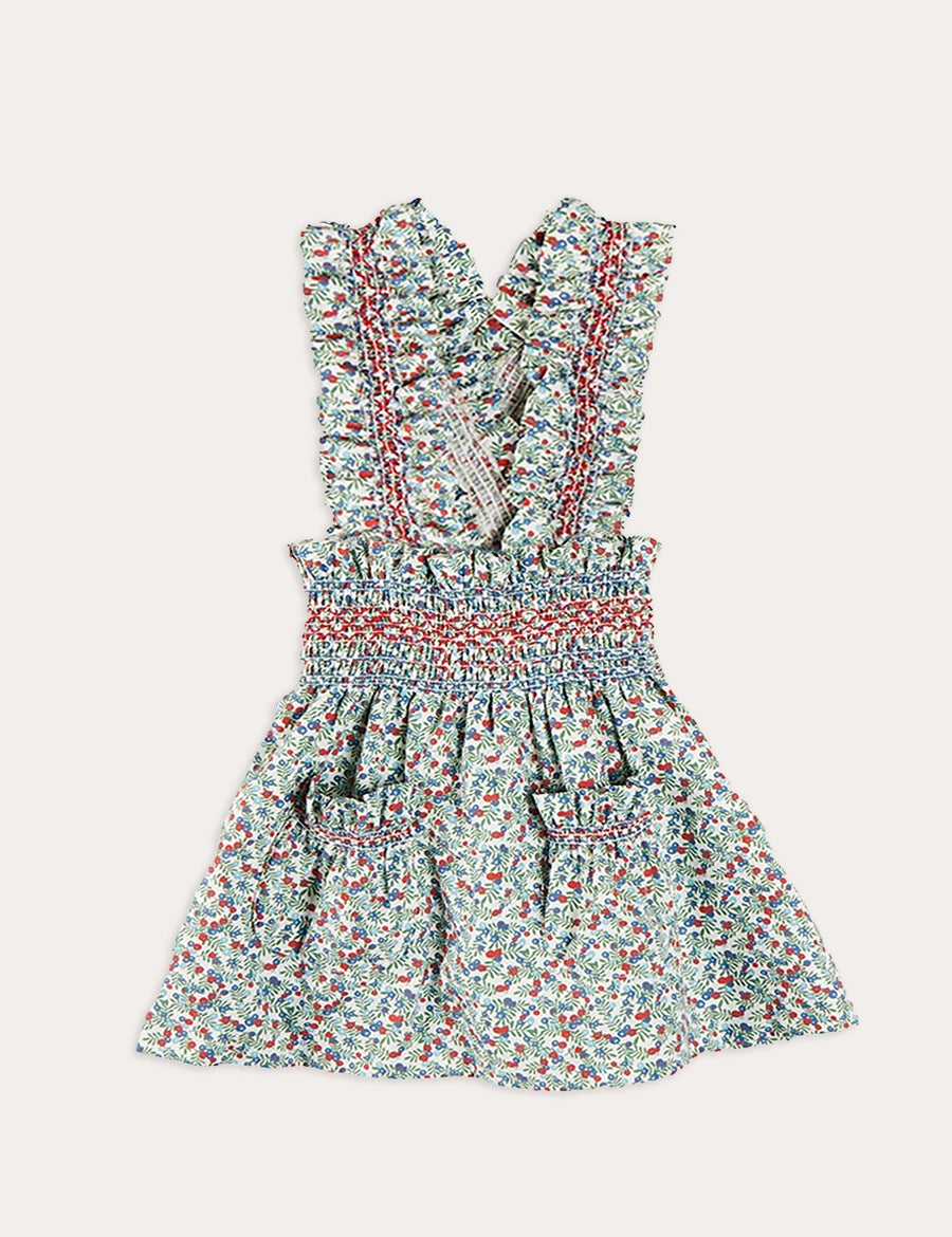Evelyn Floral Smocked Detail Skirt With Braces in Red (18mths-6yrs) SKIRTS from Pepa London