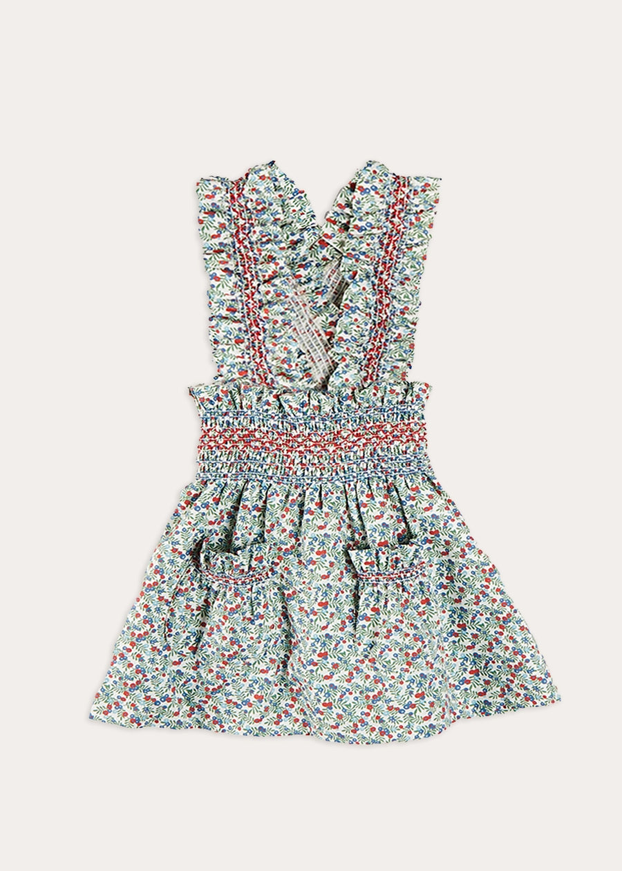 Evelyn Floral Smocked Detail Skirt With Braces in Red (18mths-6yrs) SKIRTS from Pepa London