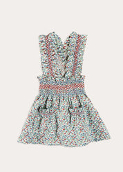 Evelyn Floral Smocked Detail Skirt With Braces in Red (18mths-6yrs) SKIRTS from Pepa London