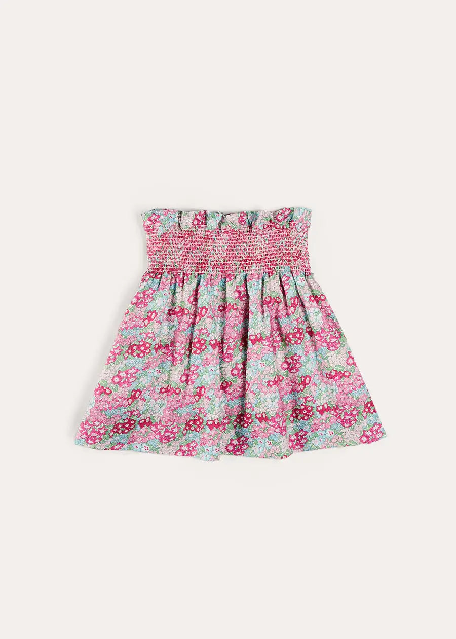 Viola Floral Smocked Waistband Skirt in Pink (3-10yrs) SKIRTS from Pepa London