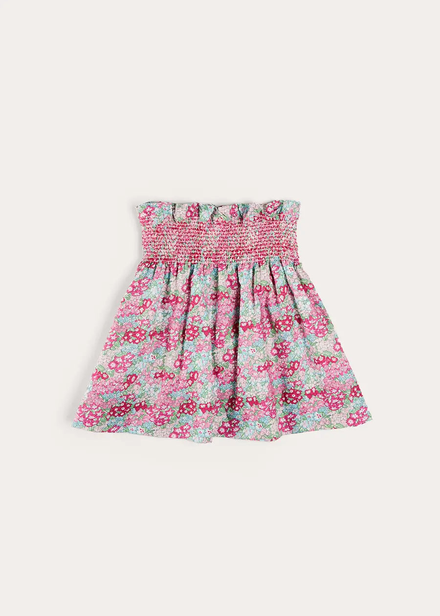 Viola Floral Smocked Waistband Skirt in Pink (3-10yrs) SKIRTS from Pepa London
