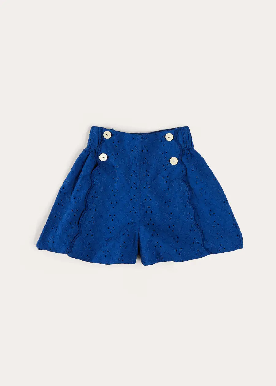 Broderie Anglais Button Detail Shorts in Blue (4-12yrs) SHORTS from Pepa London
