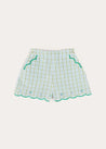 Maxwell Gingham Scallop Trim Embroidered Shorts in Green (2-10yrs) SHORTS from Pepa London