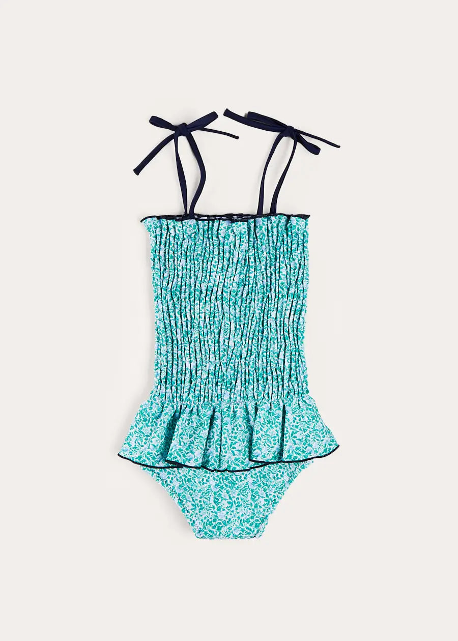 Adelaide Floral Smock Detail Swimsuit in Green (2-10yrs) SWIMWEAR from Pepa London
