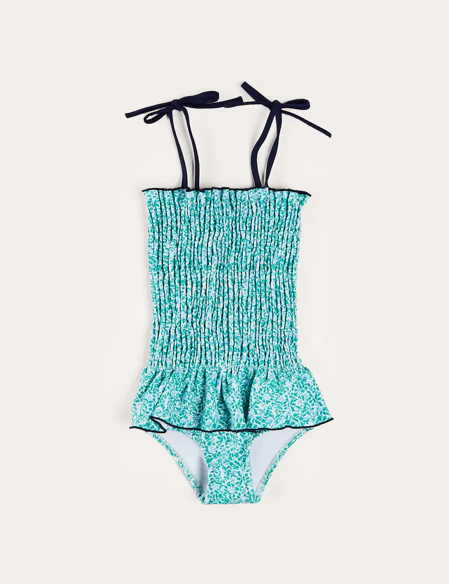 Adelaide Floral Smock Detail Swimsuit in Green (2-10yrs) SWIMWEAR from Pepa London