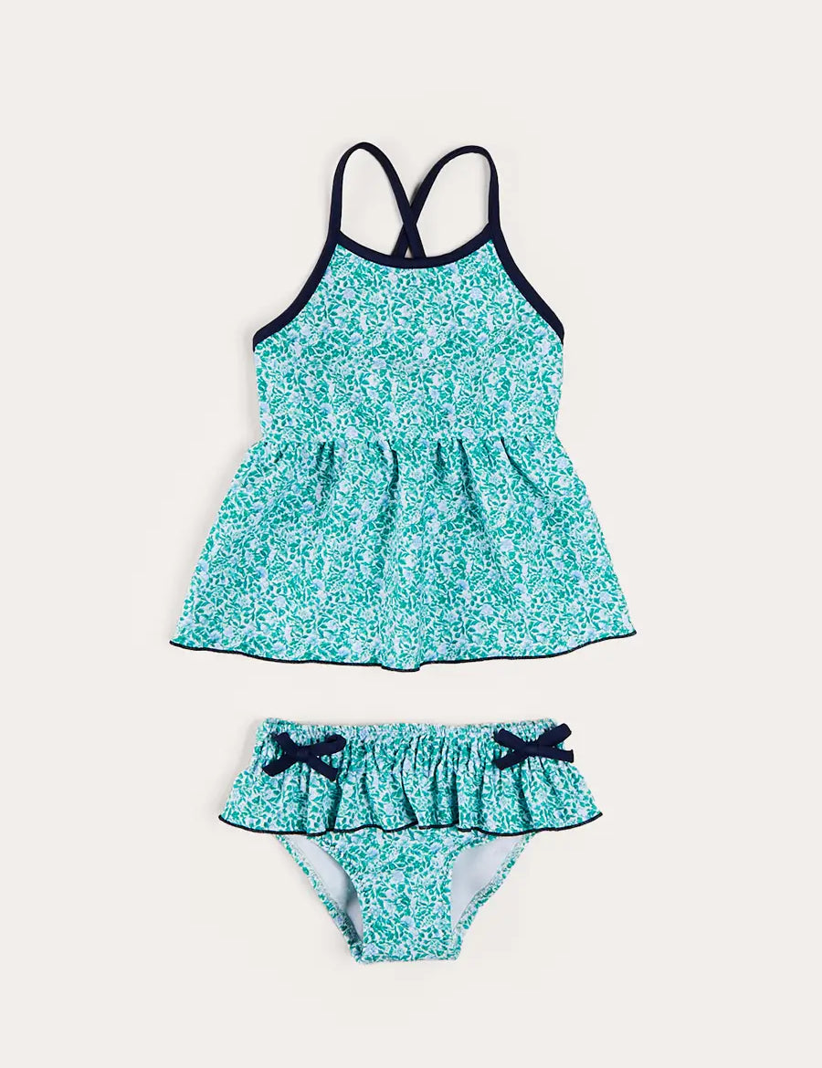 Adelaide Floral Bow Detail Two Piece Swimsuit in Green (2-10yrs) SWIMWEAR from Pepa London