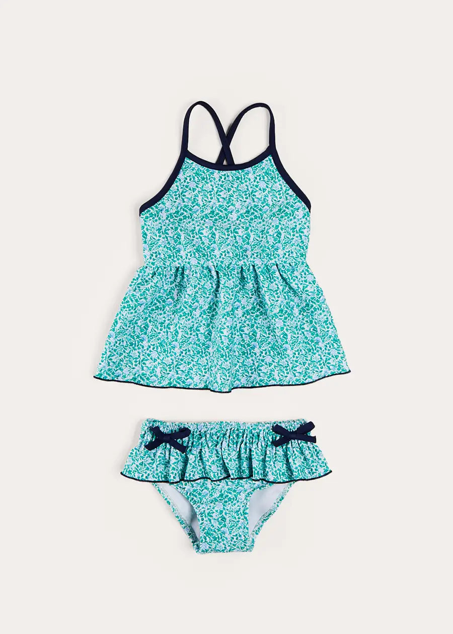 Adelaide Floral Bow Detail Two Piece Swimsuit in Green (2-10yrs) SWIMWEAR from Pepa London