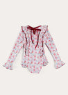 Louisa Floral Ruffle Trim Long Sleeve Swimsuit in Pink (2-10yrs) from Pepa London