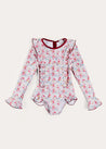 Louisa Floral Ruffle Trim Long Sleeve Swimsuit in Pink (2-10yrs) from Pepa London