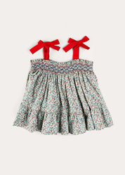 Evelyn Floral Smock Detail Tie Strap Blouse in Red (4-10yrs) BLOUSES from Pepa London