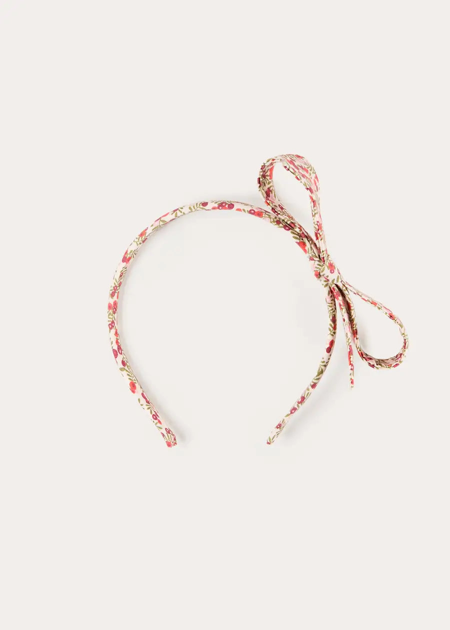 Evelyn Floral Thin Bow Hairband in Green (OS) Hair Accessories from Pepa London