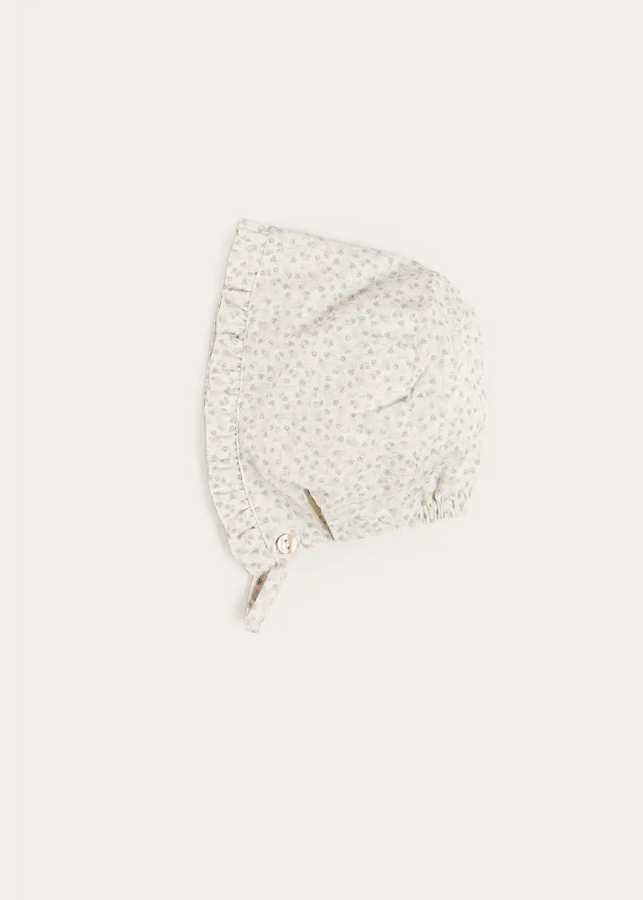 Betsy Floral Ruffle Detail Bonnet in Blue (S-M) Bonnets from Pepa London