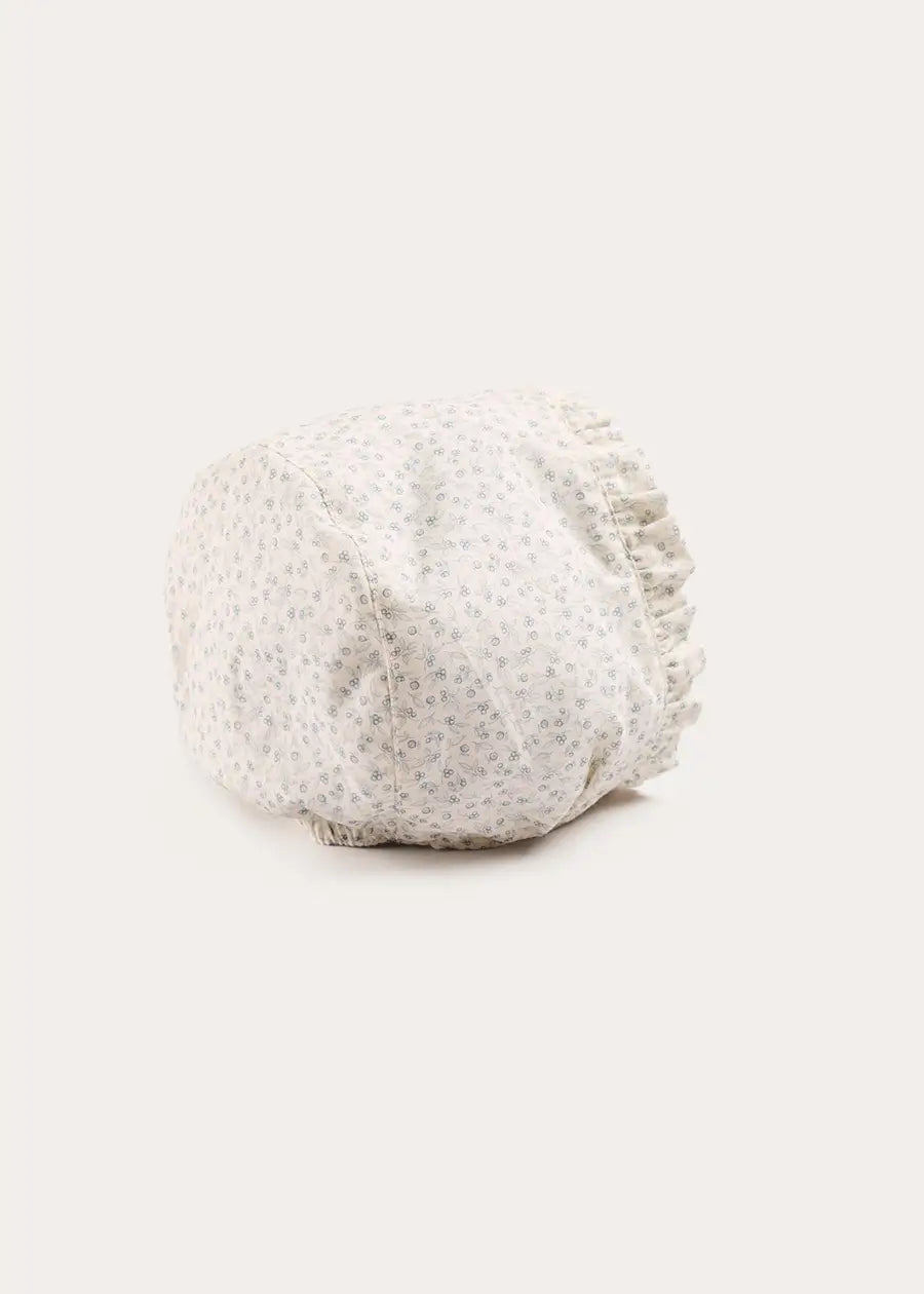 Betsy Floral Ruffle Detail Bonnet in Blue (S-M) Bonnets from Pepa London